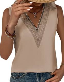 Onsoyours Damen Sommer Casual Tank Top Ärmellose T Shirt Spitzen Bluse Lose Oberteile Tunika Shirt Top A Aprikose M von Onsoyours