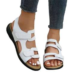 Onsoyours Damen Sommer Sandalen mit Klettverschluss Nähgarn Fischmaul Elegante Plateau Keilabsatz Sandaletten Offene Zehen Römersandalen Rutschfest Sommerschuhe D Weiß 41 EU von Onsoyours