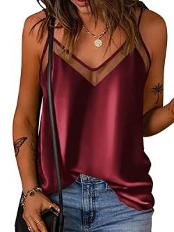 Onsoyours Damen Sommer Satin V-Ausschnitt Weste Ärmelloses Seide Sexy Tank Top Camisole Basic Top Satin Silk Weste Bluse Unterhemd A Burgunderrot M von Onsoyours