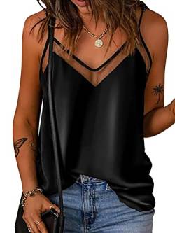 Onsoyours Damen Sommer Satin V-Ausschnitt Weste Ärmelloses Seide Sexy Tank Top Camisole Basic Top Satin Silk Weste Bluse Unterhemd A Schwarz S von Onsoyours