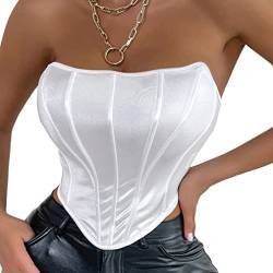 Onsoyours Damen Spaghetti-Shirt Bustier Muskelshirt Einfarbig Kordelzug Neckholder Grundlegend Urlaub Sexy Oberteile K Weiß M von Onsoyours