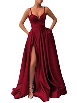 Onsoyours Damen Spitze Off Shoulder Plissee Kurzarm Schlitz Elegante Maxikleider Partykleid Abendkleid D Rot XS von Onsoyours