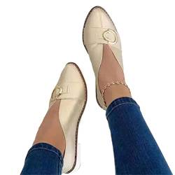 Onsoyours Damen Spitze Zehe Einzelne Schuhe Lässige Schuhe Metallschnalle Flache Loafer Schuhe Bohnen Schuhe A Beige 39 EU von Onsoyours