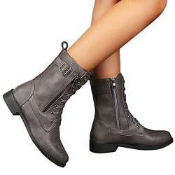 Onsoyours Damen Stiefeletten Elegante Ankle Boots Schnürstiefel Seite Zipper Schuhe Freizeit Mode Frauen Stiefel Winterstiefel mit Blockabsatz B Grau 41 EU von Onsoyours