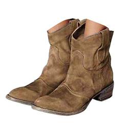 Onsoyours Damen Stiefeletten Mit Absatz Cowgirl Western Biker Boots Chelsea Kurze Damenschuhe Retro Stiefel Kurzschaft Bequem Schuhe 01 Braun 43 EU von Onsoyours