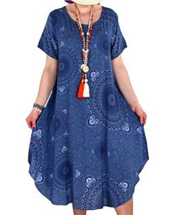 Onsoyours Damen Strandkleid Boho Tunika Sommerkleid V-Ausschnitt Blumenkleid Loose T-Shirt Kleid Floral Minikleid Blau 44 von Onsoyours