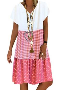 Onsoyours Damen Strandkleid Boho Tunika Sommerkleid V-Ausschnitt Blumenkleid Loose T-Shirt Kleid Floral Minikleid C Rosa 42 von Onsoyours