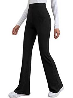 Onsoyours Damen Strick Hose Schlaghose Jogginghose Elastische Bund ohne Knoten Casual Einfarbig Yogahose Sporthose Straight Leg Büro Pants A Schwarz S von Onsoyours