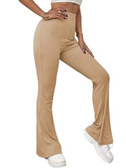 Onsoyours Damen Strick Hose Schlaghose Jogginghose Elastische Bund ohne Knoten Casual Einfarbig Yogahose Sporthose Straight Leg Büro Pants C Braun M von Onsoyours