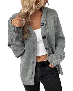 Onsoyours Damen Strickjacke Pullover Cardigan Casual Kurz Strickmantel Oversize Pullover Outerwear mit Kapuze B Grau S von Onsoyours