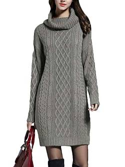 Onsoyours Damen Strickkleid Elegante Pulloverkleid mit Zopfmuster A-Linie Langärmeliges Kleid Strickpullover für Winter Grau XXL von Onsoyours