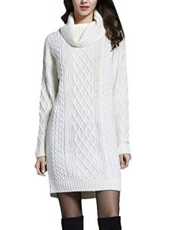 Onsoyours Damen Strickkleid Elegante Pulloverkleid mit Zopfmuster A-Linie Langärmeliges Kleid Strickpullover für Winter Weiß 4XL von Onsoyours