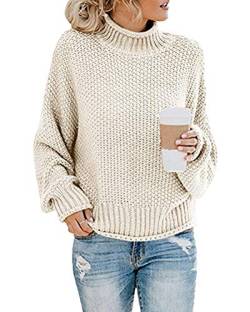 Onsoyours Damen Strickpullover Casual Herbst Winter Sweater Langarm Lose Pulli Jumper Sweatshirt Strickpulli Pullover Rollkragenpullover Streifenpullover A Beige 44 von Onsoyours