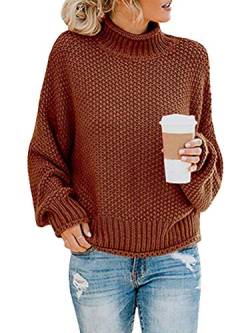 Onsoyours Damen Strickpullover Casual Herbst Winter Sweater Langarm Lose Pulli Jumper Sweatshirt Strickpulli Pullover Rollkragenpullover Streifenpullover A Braun 40 von Onsoyours