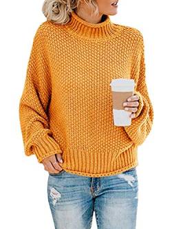 Onsoyours Damen Strickpullover Casual Herbst Winter Sweater Langarm Lose Pulli Jumper Sweatshirt Strickpulli Pullover Rollkragenpullover Streifenpullover A Gelb 36 von Onsoyours