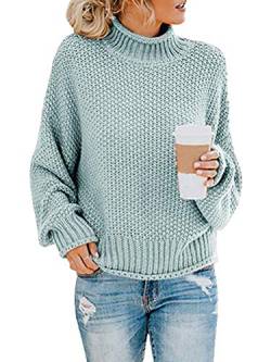 Onsoyours Damen Strickpullover Casual Herbst Winter Sweater Langarm Lose Pulli Jumper Sweatshirt Strickpulli Pullover Rollkragenpullover Streifenpullover A Hellblau 36 von Onsoyours