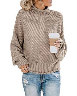 Onsoyours Damen Strickpullover Casual Herbst Winter Sweater Langarm Lose Pulli Jumper Sweatshirt Strickpulli Pullover Rollkragenpullover Streifenpullover A Khaki 42 von Onsoyours