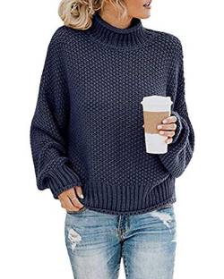 Onsoyours Damen Strickpullover Casual Herbst Winter Sweater Langarm Lose Pulli Jumper Sweatshirt Strickpulli Pullover Rollkragenpullover Streifenpullover A Marine 42 von Onsoyours