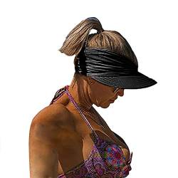 Onsoyours Damen Summer Hat Sonnenblende Anti-Ultraviolett Elastic Hollow Top Hat Mit Großer Krempe Faltbar Visor Cap für Strand Golf Schwarz Einheitsgröße von Onsoyours