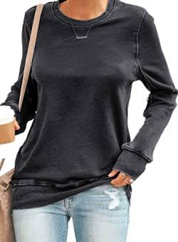 Onsoyours Damen Sweatshirt Langarmshirt Einfarbig Casual Rundhals Pullover Herbst Winter Elegant Basic Tunika Tops Oberteile A Schwarz 3XL von Onsoyours