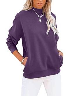 Onsoyours Damen Sweatshirt Rundhals Sweatshirt Damen Pullover Damen Rollkragen Langarmshirt Casual Oberteile Tops A Violett L von Onsoyours