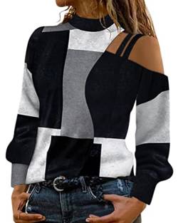 Onsoyours Damen Sweatshirt Schulterfrei Oberteile Sexy Glitzer Spitze Langarmshirt Bedruckt Elegant Pullover Jumper Streetwear F6 Grau L von Onsoyours