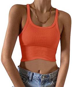 Onsoyours Damen T-Shirt Ärmellose V Ausschnitt Sexy Sommer Bluse Tops Einfarbig Oberteile Tunika Locker D Orange M von Onsoyours