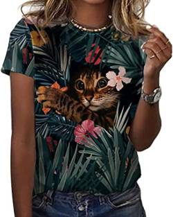 Onsoyours Damen T-Shirt Kurzarm Sommer Animal Oberteile 3D Katze Drucken Tee Tops Casual Rundhals Basic Shirts Bluse Hemd Tunic B Stil-8 L von Onsoyours