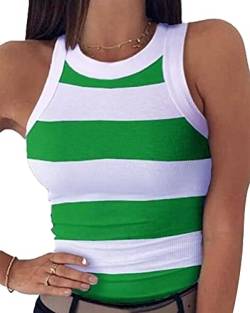 Onsoyours Damen Tank Top Tshirt Sommer Oberteile Sexy Ärmellose Blusen Casual Basic Einfarbige Blusentop Tunika Casual Shirt B Grün Gestreift M von Onsoyours