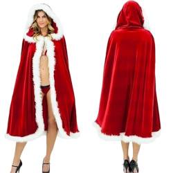Onsoyours Damen Weihnachtsmantel Weihnachtsmann Umhang Weihnachtscape Strickjacke Roter Samt Kapuzen Cape Robe für Kostüm Cosplay Party Weihnachtskostüm Rot M von Onsoyours