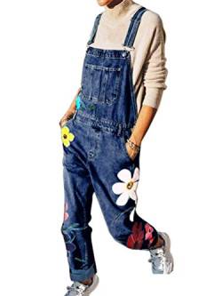 Onsoyours Damen Weite Bein Latzhose Jumpsuits Denim Overalls Printed Baggy Hosen C Dunkelblau Small von Onsoyours