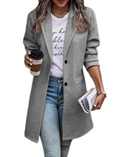 Onsoyours Damen Winter Blazer Mantel Lang Wollmantel Warme üBergangsjacke Einfarbig Blazer Jacke Herbst Winter Jacke Outwear Mantel Trenchcoat Slim Langer Jacken A Grau S von Onsoyours