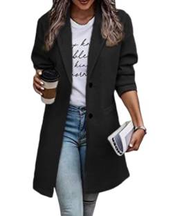 Onsoyours Damen Winter Blazer Mantel Lang Wollmantel Warme üBergangsjacke Einfarbig Blazer Jacke Herbst Winter Jacke Outwear Mantel Trenchcoat Slim Langer Jacken A Schwarz XL von Onsoyours