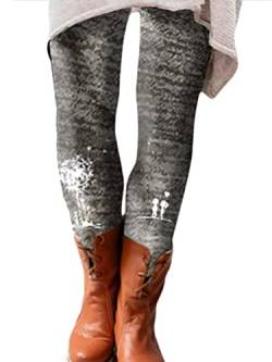 Onsoyours Damen Winter Leggings Stretch Gefüttert Hosen High Waist Drucken Freizeithose Verdicken Warme Winterhose Skinny Jogginghose Laufhosen B Dunkelgrau XL von Onsoyours