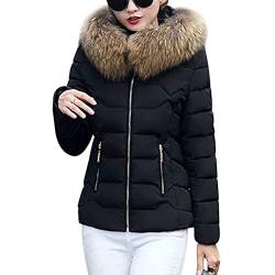 Onsoyours Damen Winter Parka Kurz Warm Steppmantel Daunenjacke mit Kunstfell Kapuze Slim Fit Reißverschluss Steppjacke Outdoor Leichte Daunenjacke Softshelljacke mit Taschen B Schwarz M von Onsoyours