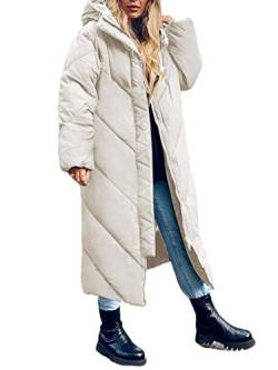 Onsoyours Damen Winter Parka Lang Warm Steppmantel Daunenjacke mit Kunstfell Kapuze Slim Fit Reißverschluss Steppjacke Outdoor Leichte Softshelljacke mit Taschen A Beige M von Onsoyours