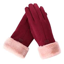 Onsoyours Damen Winter Warm Touchscreen Handschuhe mit Thermofleece gefüttert Winterhandschuhe Warm Plüschhandschuhe Kaschmir Damenhandschuh Fleece Fahrradhandschuhe A Rot Einheitsgröße von Onsoyours