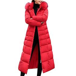 Onsoyours Damen Winterjacke Lange Daunenjacke Steppjacke Wintermantel Parka Jacke Outwear Frauen Winter Warm Daunenmantel mit Pelzkragen A Rot XL von Onsoyours