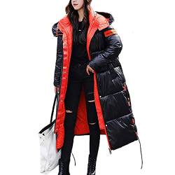 Onsoyours Damen Winterjacke Lange Daunenjacke Warm Parka Jacke mit Fellkapuze Steppjacke Wintermantel Casual Daunenmantel B Schwarz Orange M von Onsoyours