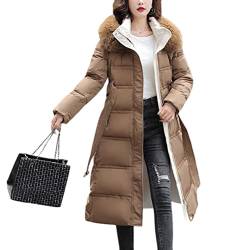 Onsoyours Damen Winterjacke Lange Daunenjacke Warm Parka Jacke mit Fellkapuze Steppjacke Wintermantel Casual Daunenmantel C Khaki M von Onsoyours