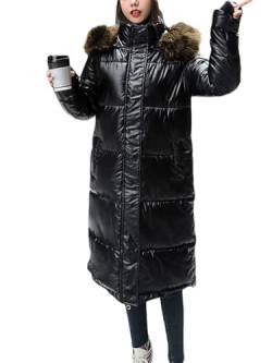 Onsoyours Damen Winterjacke Lange Daunenjacke Warm Parka Jacke mit Fellkapuze Steppjacke Wintermantel Casual Daunenmantel mit Taschen Steppweste Outdoor D Schwarz M von Onsoyours