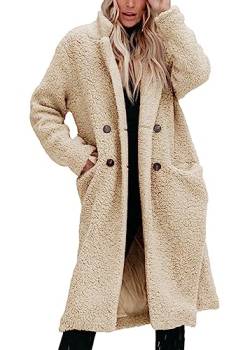 Onsoyours Damen Winterjacke Revers Parka Elegant Trenchcoat Mantel Plüschjacke Plüschmantel Teddy Fleece Jacke Cardigan Lang Outwear Coat Übergangsjacke A Beige XL von Onsoyours