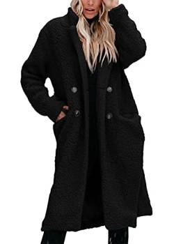 Onsoyours Damen Winterjacke Revers Parka Elegant Trenchcoat Mantel Plüschjacke Plüschmantel Teddy Fleece Jacke Lang Cardigan Outwear Coat Übergangsjacke A Schwarz XL von Onsoyours