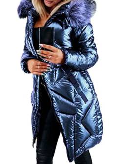 Onsoyours Damen Winterjacke Übergangsjacke Steppjacke Wintermantel Frauen Winter Warm Daunenmantel Lange Daunenjacke Jacke Outwear B Blau M von Onsoyours