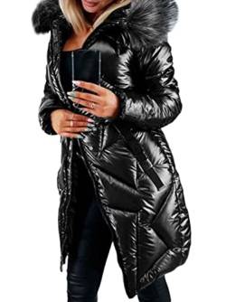 Onsoyours Damen Winterjacke Übergangsjacke Steppjacke Wintermantel Frauen Winter Warm Daunenmantel Lange Daunenjacke Jacke Outwear B Schwarz MA von Onsoyours