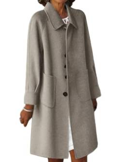 Onsoyours Damen Wintermantel Casual Slim Fit Wollmantel Jacke Trenchcoat Klassische Cardigan Mantel Winter Warme Oberbekleidung Übergangsjacke Outwear A Grau L von Onsoyours