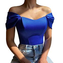 Onsoyours Damen trägerlosen Bustiers Korsetts Push-Up BH Sexy Off Shoulder Crop Korsett Top Clubwear Party Streetwear A Blau M von Onsoyours