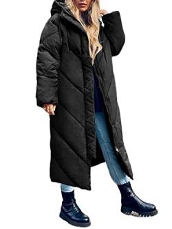 Onsoyours Daunenjacke Damen Steppjacke Winter Parka Lang Warm Steppmantel mit Kapuze Einfarbige Reißverschluss Outdoor Daunenmantel Softshelljacke mit Taschen A Schwarz S von Onsoyours