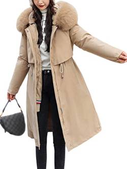 Onsoyours Daunenjacke mit Kapuze Damen Langer Warmer wattierter Mantel Einfarbige Winterjacke Steppjacke Daunenjacke mit Rollkragen Wintermantel Übergangsjacke B Khaki L von Onsoyours