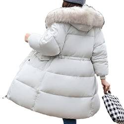 Onsoyours Daunenmantel Damen Lang mit Kapuze Winter Warm Winterjacke mit Kapuzen Kunstpelz Steppmantel Wintermantel Parka Winddicht Jacke Steppjacke Trenchcoat Übergröße A Weiß 3XL von Onsoyours